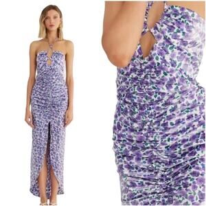 NWT Rumer Soraya Maxi Dress Women's Size XS Lilac Floral Satin Ruched Halter